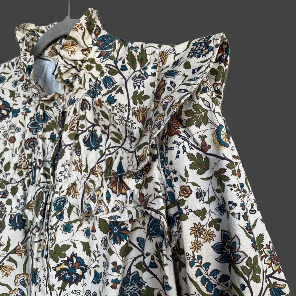 TUCKERNUCK Wildwood Chintz Winnie Blouse Ecru Floral Ruffle Pearl Snap Shirt Top - Picture 3 of 17